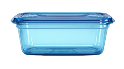 Blue transparent plastic food storage container with lid, ideal for packaging, organizing, and keeping ingredients fresh