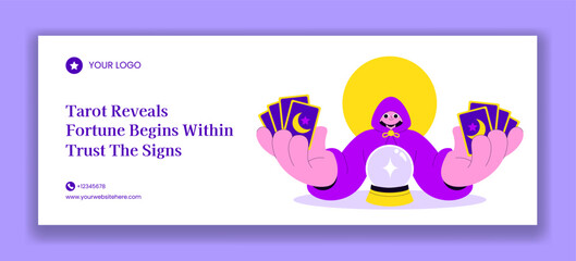 Hand-Drawn Fortune Teller Flat Cartoon Template Illustration For a Modern Social Media Cover