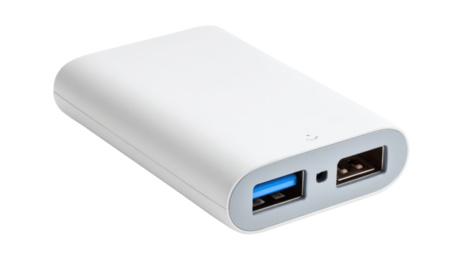 White portable power bank providing on-the-go charging for mobile devices and modern electronics