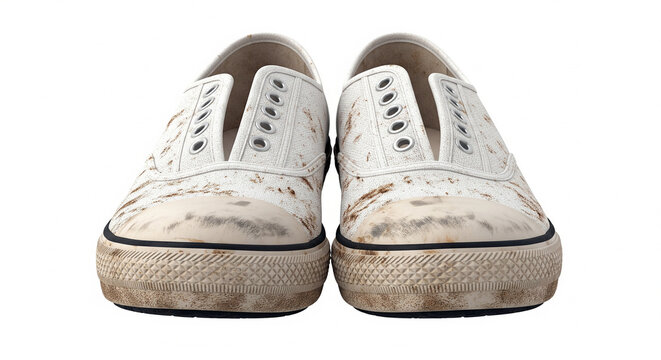 学校の素材、泥で汚れた子供の上履き、リアルな質感透過用の白背景素材