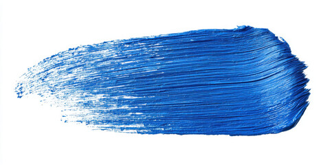 Blue paint brush stroke textured acrylic smear on white background emotive bold artistic gesture dynamic sweep with visible bristle marks and glossy finish