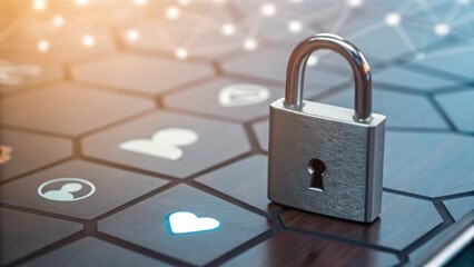 A digital padlock sits on a keyboard, symbolizing online security, privacy, and protection of personal information.