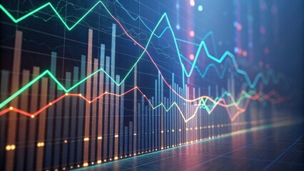 A vibrant digital display of fluctuating financial graphs, showcasing various data trends and analytics in a modern, high-tech environment.