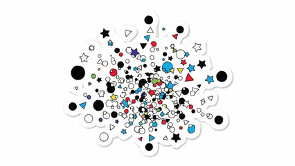 Explosion of Colorful Geometric Shapes and Stars.