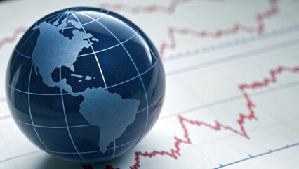 A globe representing the Americas, placed over a financial graph, symbolizing global economics and market trends.