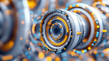 Close-up of a futuristic technological device with intricate glowing details, showcasing a modern design and advanced technology.