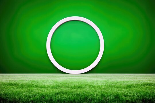 A white circle is centered on a green background, with a grassy foreground. The image evokes a sense of nature and simplicity.