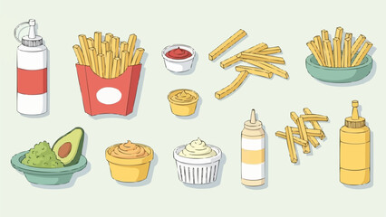Delicious Assortment of French Fries and Dipping Sauces.