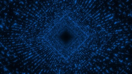 Royal blue color square shape 3d tunnel with appearing and disappearing dots modern design dark geometrical background