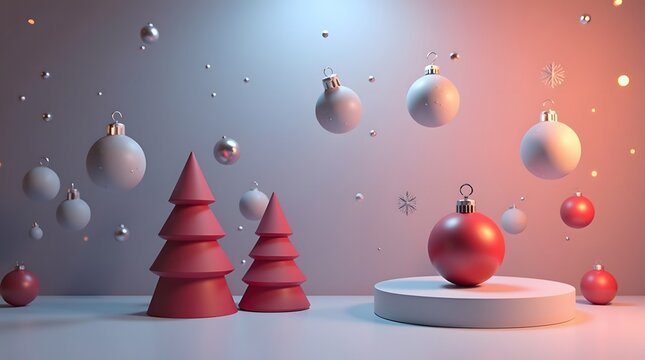 Theme Christmas, Modern 3D Christmas scene with floating baubles and gradient light