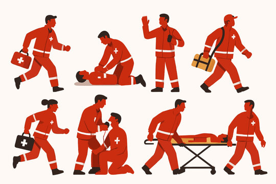 Emergency Medical Technicians in Action Providing First Aid and Patient Care.