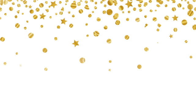 Elegant gold confetti cascading down a pristine transparent, creating a celebratory atmosphere