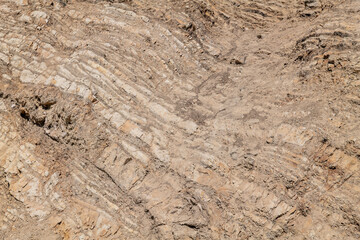 (Tmcl) Clay shale. Montery Formation. Overlook of Malibu Creek State Park, Mulholland Hwy. Santa Monica Mountains National Recreation Area. Los Angeles County, California. Sedimentary rock