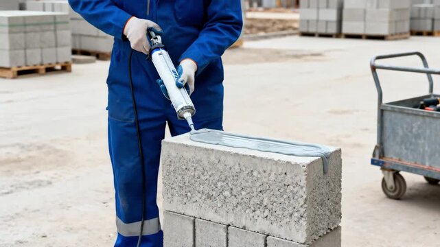 Technicians applying sealant to precast concrete ensuring a protective barrier for enhanced durability and resistance to weathering in medium shot.