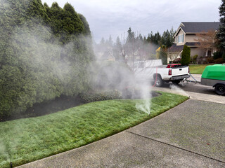 Residential home water sprinkler system being winterize for the cold weather