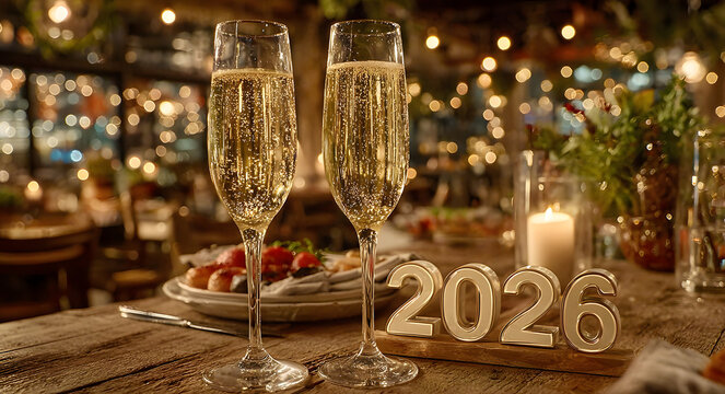 Elegant new year s eve celebration with champagne glasses and 2026 numbers