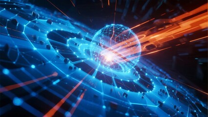 Digital globe with interconnected network and glowing data streams in a futuristic space environment