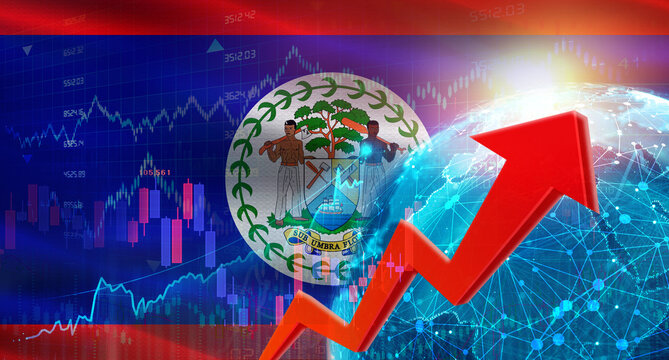 Global financial growth with Belizean flag. Financial growth with Belize flag on economic background - Powered by Adobe