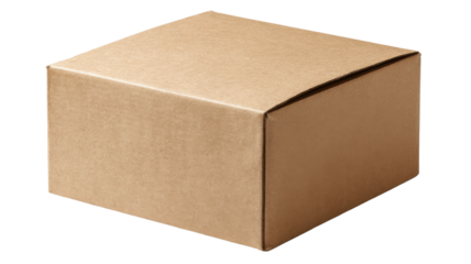 Cardboard box for shipping, packaging, and delivery, closed blank brown carton container isolated on transparent background
