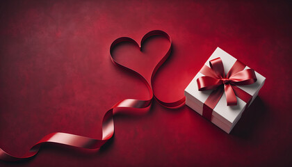 Gift box red ribbon heart shape romantic valentine love celebration present festive surprise elegant passion holiday anniversary affection luxury decorative wrapping happiness joy relationship