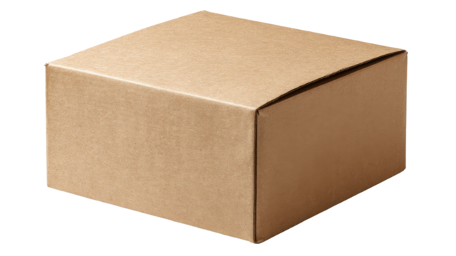 Cardboard box for shipping, packaging, and delivery, closed blank brown carton container isolated on transparent background