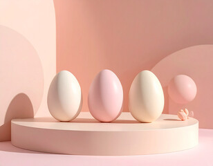 Fototapeta premium Pastel Easter Arrangement: A serene display of elegantly arranged eggs, radiating a soft, pastel hue, symbolizing new beginnings and the essence of spring. Generative AI.