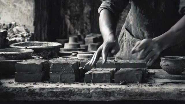 Smallscale sand casting workshop with detailed view of artisans preparing sand molds by hand emphasizing craftsmanship and manual shaping.