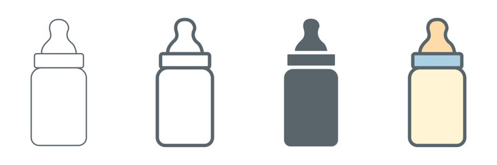 Set of minimalist baby bottle icons with transparent background, depicting feeding symbols for infants, child care, and maternity designs, vector illustration
