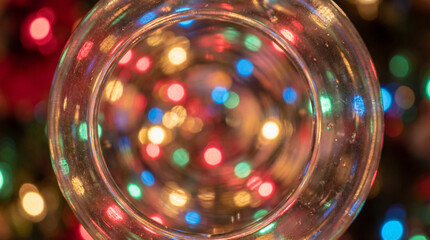 Vibrant multicolor bokeh lights seen through glass. Use for holiday celebrations, event marketing, party promotions & creative art backgrounds 
