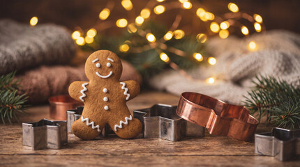 Gingerbread cookie with colorful icing details. Use for holiday baking promotions, family Christmas campaigns, recipe content & festive craft blogs  
