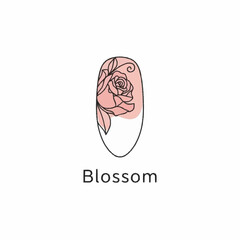 Elegant line art rose blossom nail art design concept.