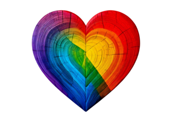 Colorful rainbow heart isolated on a transparent or white background.