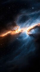 Fototapeta premium A vibrant image of a nebula in space, with glowing orange and blue colors, surrounded by stars.