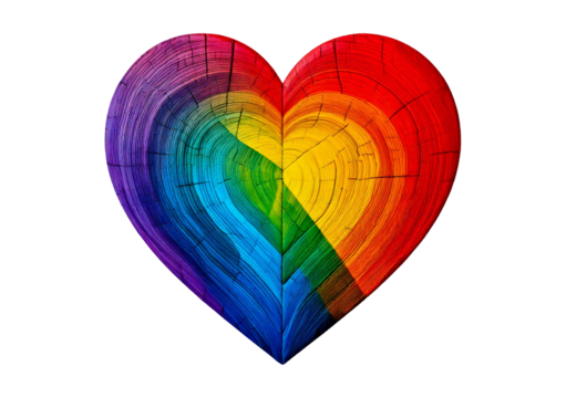 Colorful rainbow heart isolated on a transparent or white background.