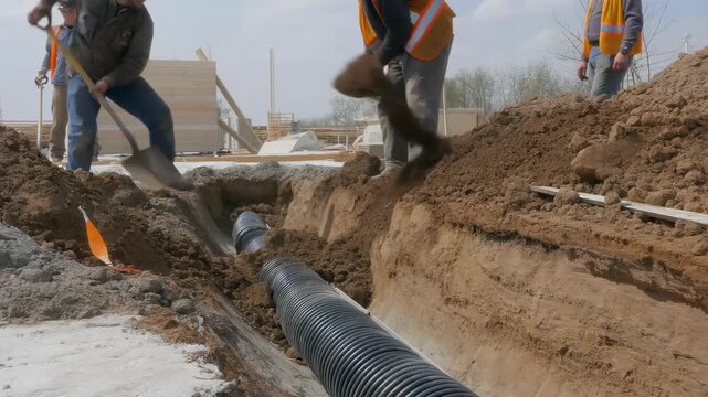 Manual Trench Backfilling for Drainage Pipe Installation
