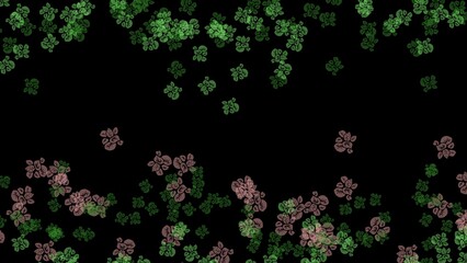Abstract Green and Pinkish brown Leaf Clusters on Black Background with copy space.