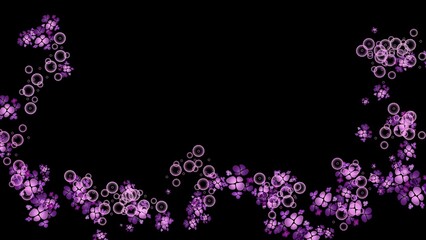 Ethereal Purple Abstract Shapes and Glowing Bubbles on a Dark Background with copy space.