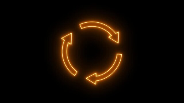 Neon blue recycle loop icon animation on black background, glowing circular arrows symbolizing sustainability, eco renewal, refresh update cycle, environmental conservation process workflow
