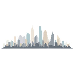 Obraz premium Vector illustration of a modern city skyline silhouette with a panoramic view of tall skyscrapers and architectural buildings in muted pastel colors