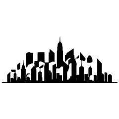 Obraz premium A striking black and white silhouette of a modern urban cityscape, featuring a dynamic collection of abstract skyscrapers on an isolated background