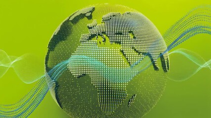 Abstract digital globe design with wave patterns and vibrant green background for technology concepts - Powered by Adobe