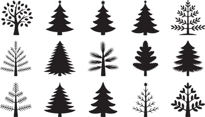 Naklejka premium Collection of various tree silhouettes showcasing differing styles and shapes on a transparent background