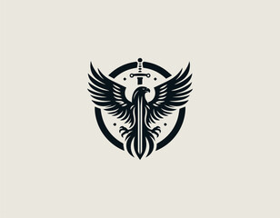 Obraz premium Eagle Swords black vector logo illustration
