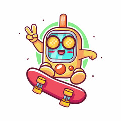 cool glucose meter character mascot playing skateboard isolated cartoon