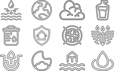 Collection of hand drawn environmental and sustainability icons