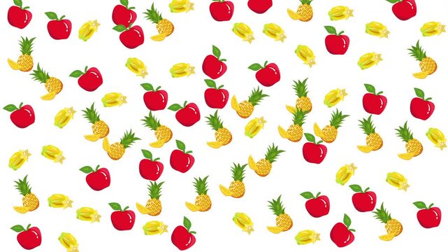 Pattern of red apples pineapple chunks on white backdrop, ideal for foodrelated design projects, kitchen decor, or fruitthemed marketing materials.
