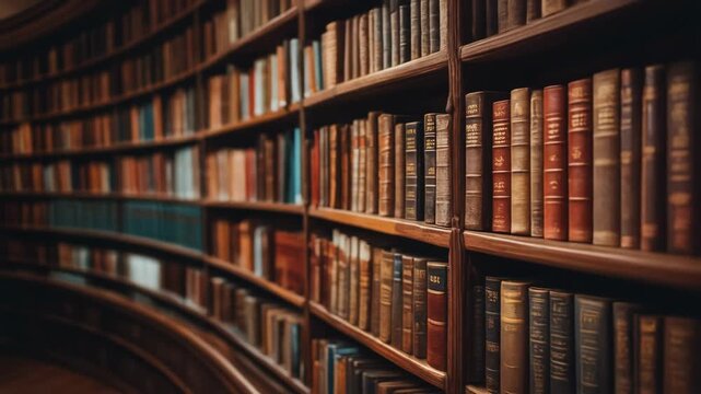 Stunning collection of antique books on wooden shelves in a cozy library setting
