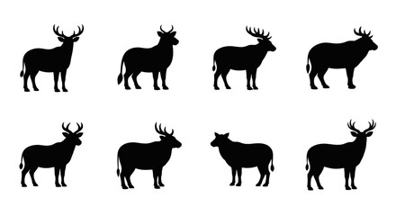 Fototapeta premium Collection of Deer Silhouettes in Various Poses and Antler Styles.