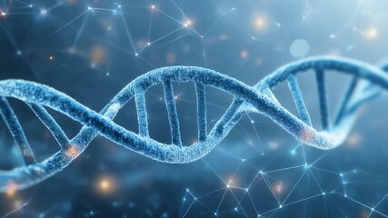 Stunning DNA Helix Structure with Digital Connectivity and Blue Background for Science and Technology Themes - Powered by Adobe