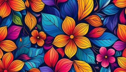 Vibrant floral pattern with bold colors and intricate details